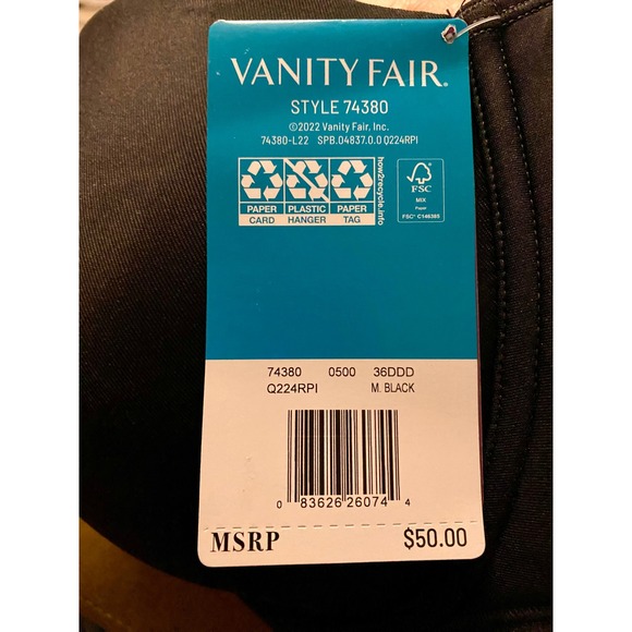 Vanity Fair‎ Beauty Back Strapless Contour Bra 36DDD Midnight Black Style 74380 - Picture 2 of 7